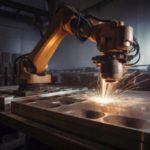 Sheet metal being formed in a shop