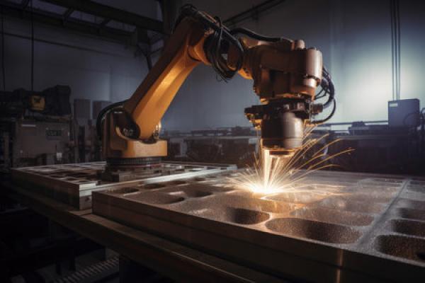 Sheet metal being formed in a shop