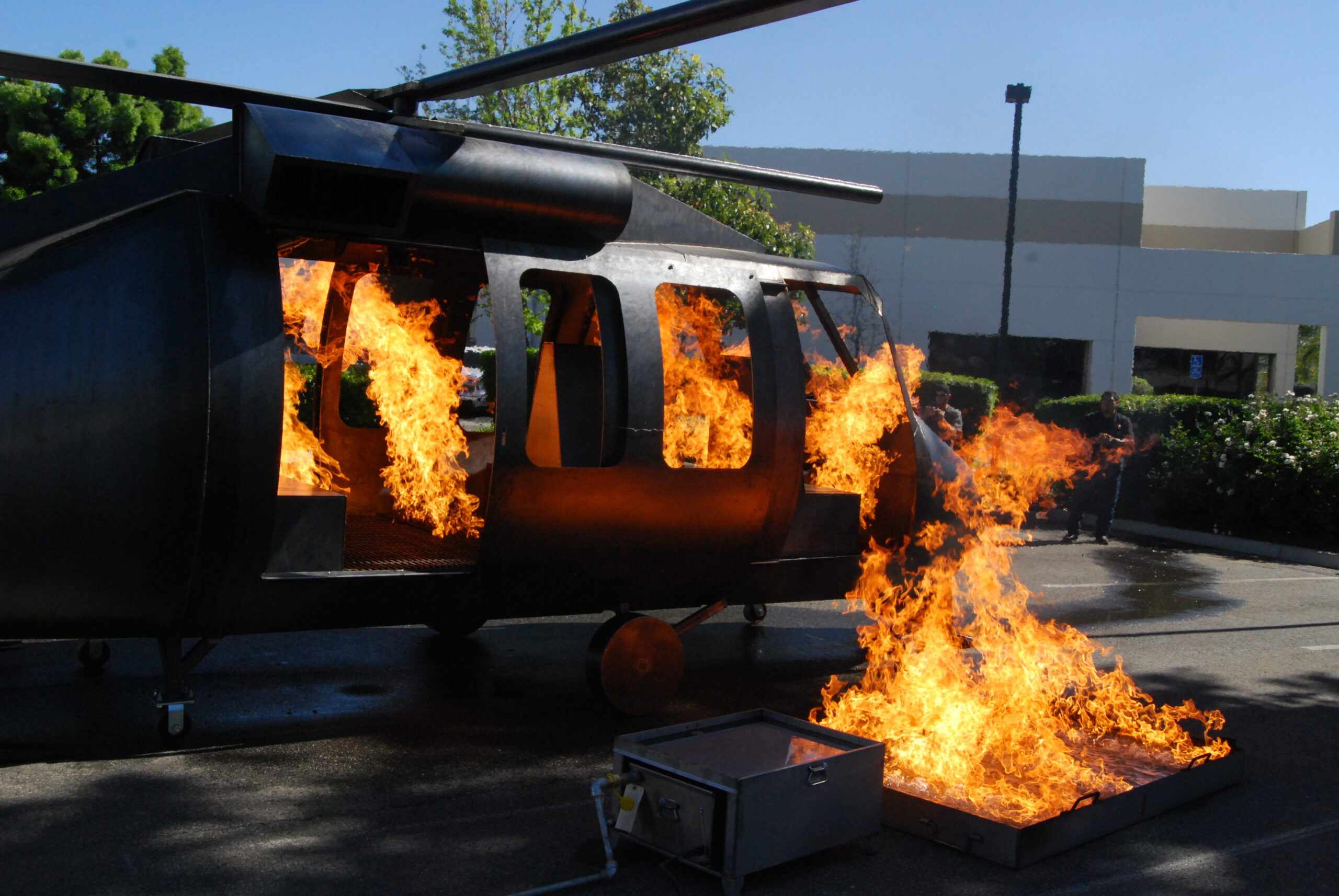 ARFF helicopter training prop with multiple controlled live-fire scenarios