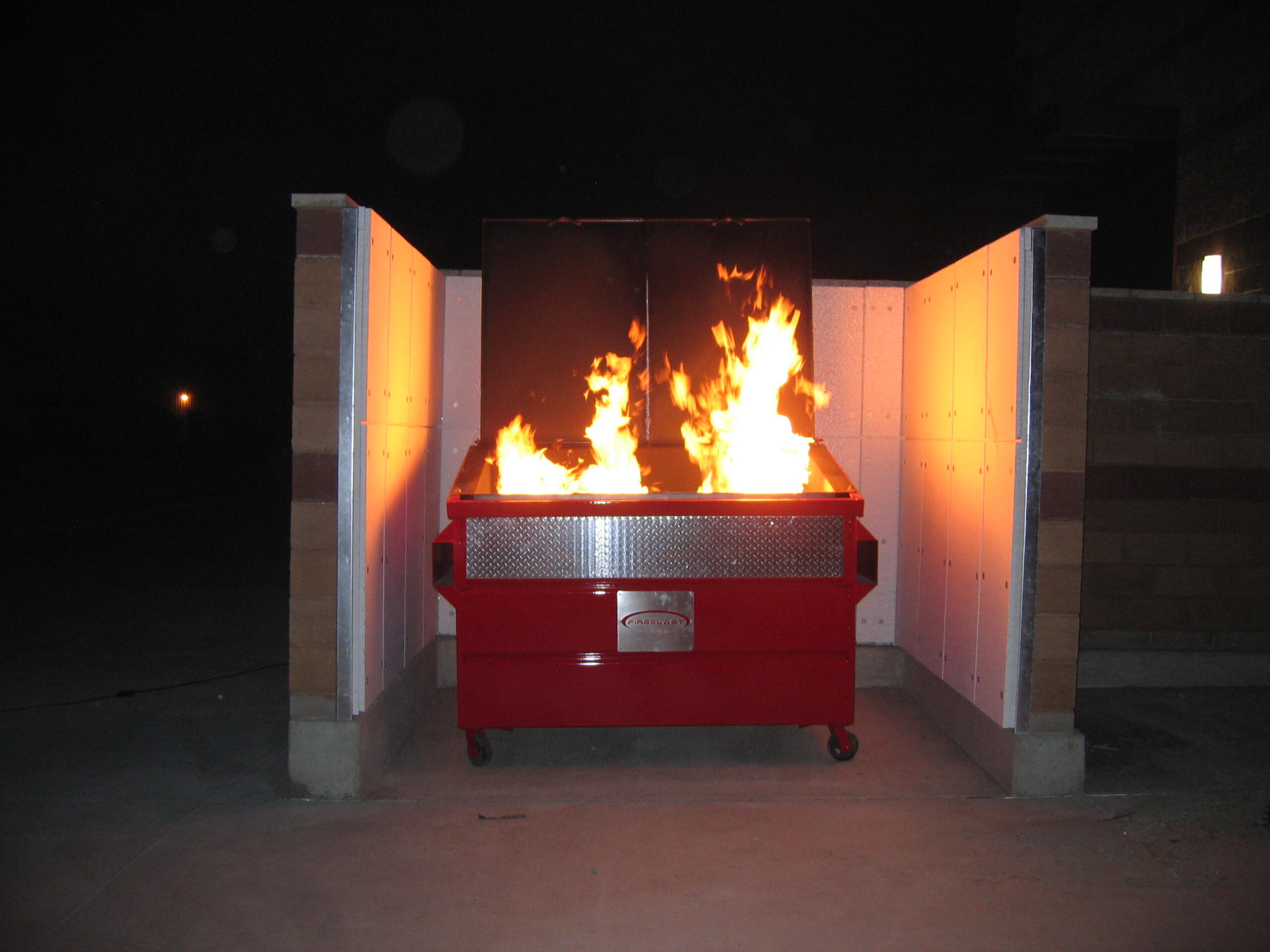 Dumpster live-fire training prop for controlled exterior firefighter response and suppression exercises