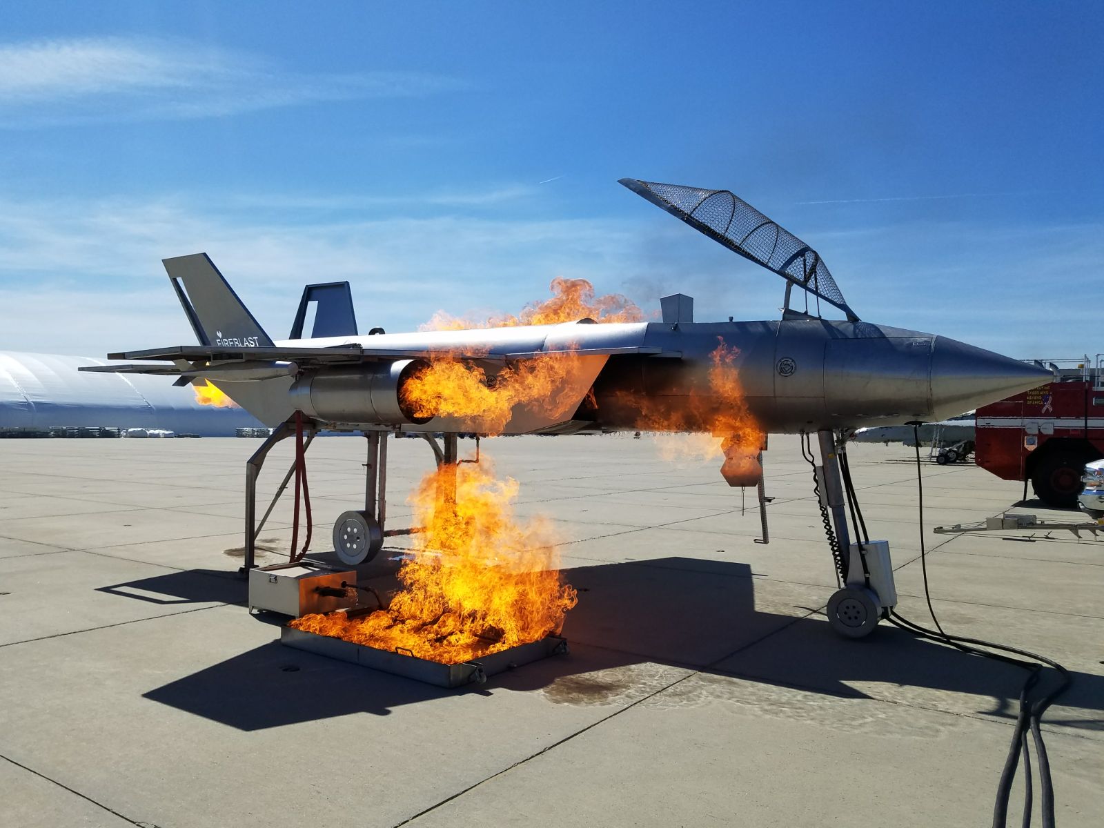 F-18 ARFF training prop with controlled aircraft and ground fire scenarios